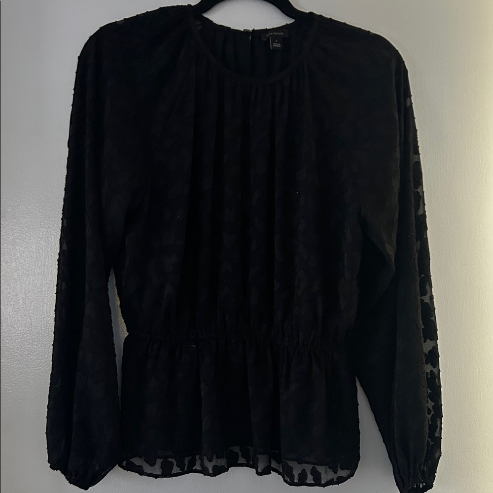 Ann Taylor Black Sheer Sleeve Blouse